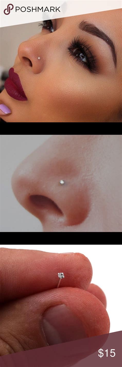 Tiny Diamond Stud Nose Ring ⒷⓇⒶⓃⒹ ⓃⒺⓌ Sterling Silver Ball End Crystal