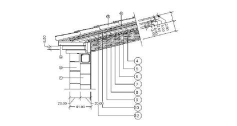Inclined Roof Wooden With Stone Lining Cad Structure Drawing Details