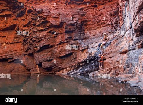 handrail pool in weano gorge karijini national park pilbara region western australia wa stock