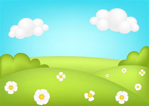Meadow 3d Vector Illustration Bright Landscape Of Green Valley Kids