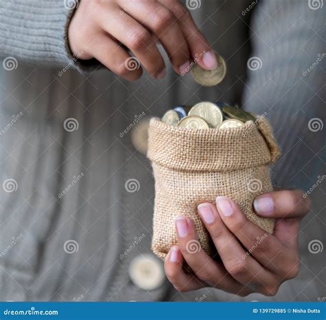 Collecting Coins In A Sack Stock Image Image Of Currency 139729885