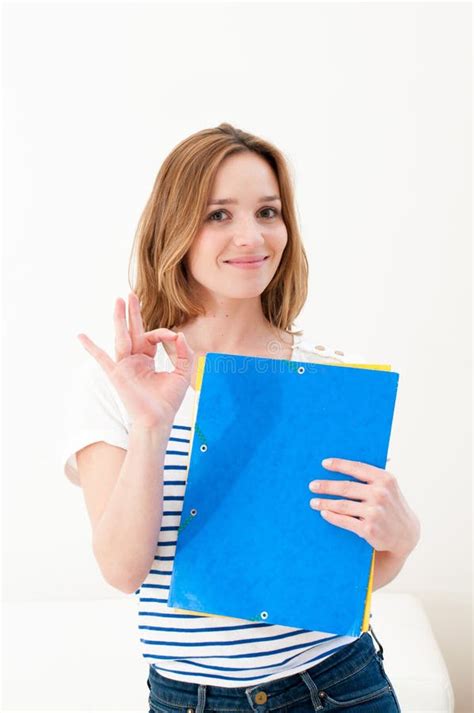 woman with ok gesture and folder stock image image of gesturing businesswoman 30604241