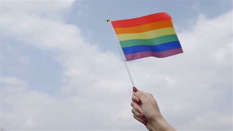 Waving Rainbow Pride Stick Flag Against Sky Stock Footage Sbv 321249271