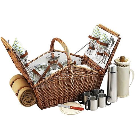Picnic At Ascot Huntsman English Style Willow Picnic Basket With Service For 4 Coffee Set And