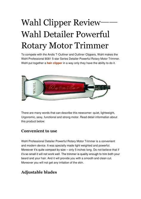 Wahl manufactures grooming products for people and animals. Calaméo - Wahl Clipper Review——Wahl Detailer Powerful ...