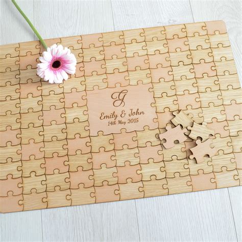 Personalised Wooden Wedding Jigsaw Puzzle Piece Guestbook