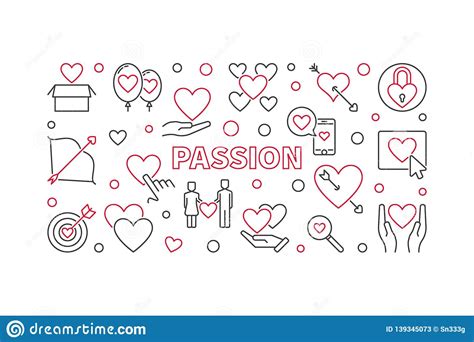 Passion Vector Horizontal Illustration Made With Love Line Icons Stock