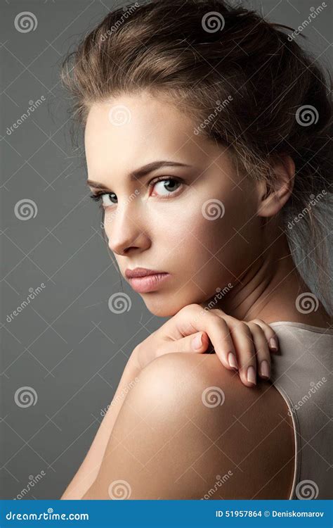 Close Up Portrait Of A Pensive Woman Stock Photo Image Of Female