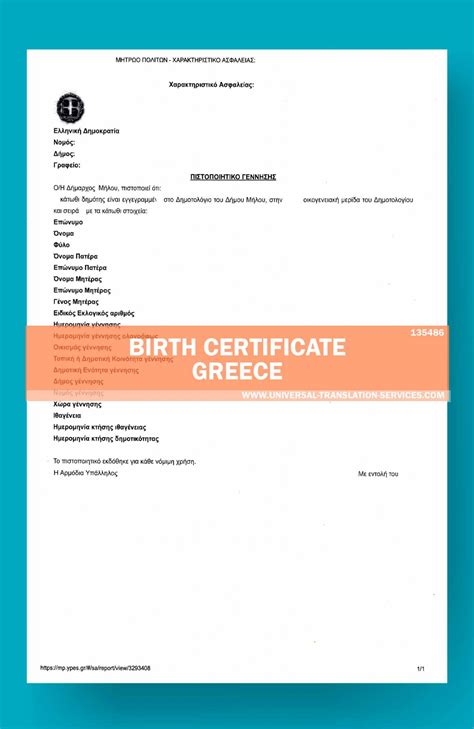 Buy Greek Birth Certificate Translation 15page