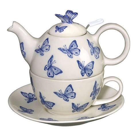 Andrea By Sadek Williamsburg Blue Butterflies Tea For One Set Tea Pot