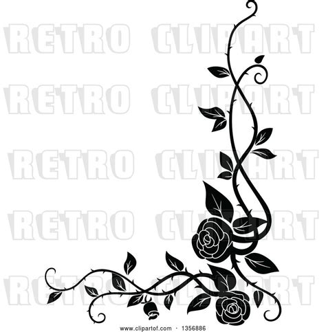 Vector Clip Art Of Retro Corner Floral Rose Vine Border Design Element