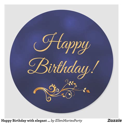 Happy Birthday With Elegant Blue And Gold Decor Classic Round Sticker Zazzle Happy Birthday
