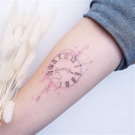 Watercolor Clock Tattoo On The Inner Forearm
