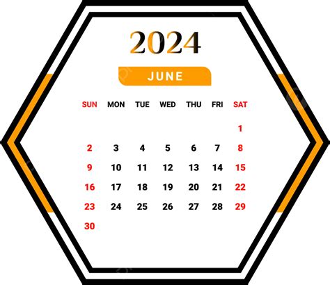 Monatskalender Juni 2024 Mit Gelber Und Schwarzer Einzigartiger Form