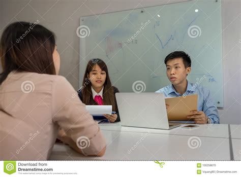 Interviewer Asking Candidate About Her Working Experience Stock Photo