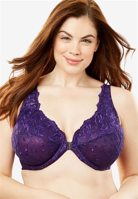 Embroidered Front Close Underwire Bra By Amoureuse® Plus Size Front