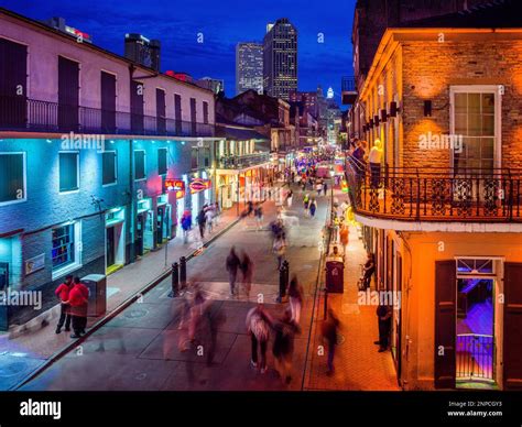 Bourbon Street At Night French Quarter New Orleans Louisiana United