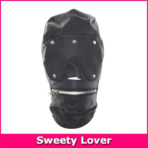 Adult Games Pu Leather Sex Mask Men Sexy Fetish Zipper Mouth Bondage