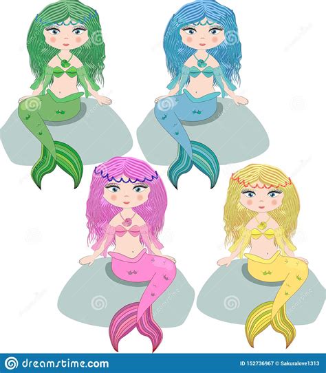 Cartoon Beautiful Little Mermaid In A Wreath Siren Sea Theme