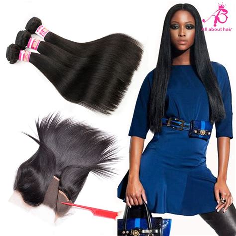 Brazilian Straight Lace Frontal Closure Human Hair Bundles With Frontal