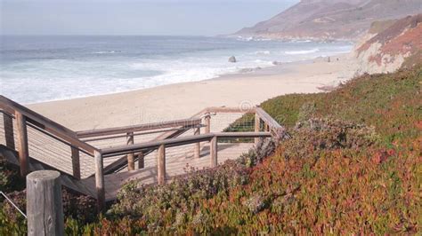 Big Pacific Ocean Waves Crashing Empty Beach California Coast Sea And