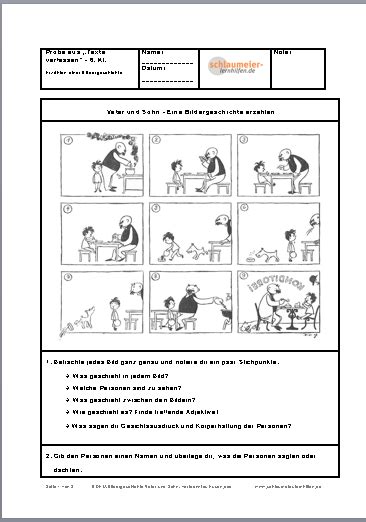 Arbeitsblatt für anfänger zum thema bildergeschichte schreiben. Bildergeschichte Vater und Sohn- verbranntes Essen - Lern- und Übungshilfen für die Grund- und ...