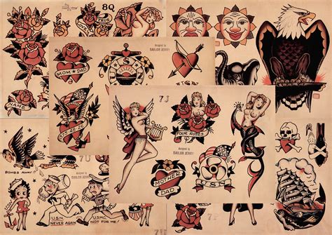 Sailor Jerry Traditional Vintage Style Tattoo Flash 6 Sheets Etsy