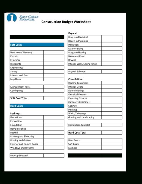 home construction budget spreadsheet pertaining   home
