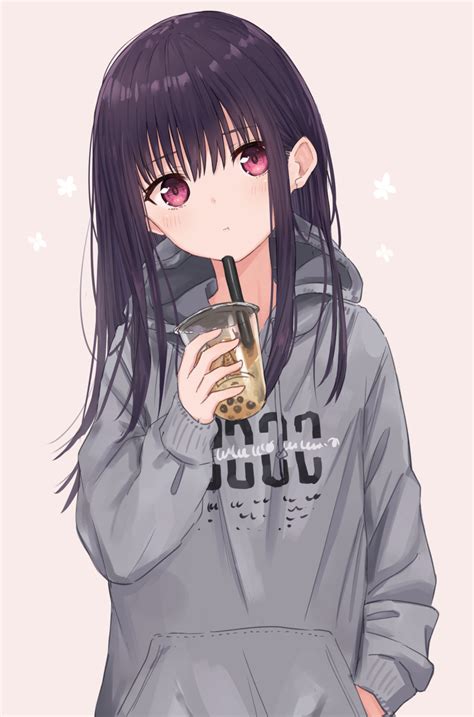 Safebooru 1girl Absurdres Bangs Black Hair Blush Bubble Tea Cup Disposable Cup Drink Drinking