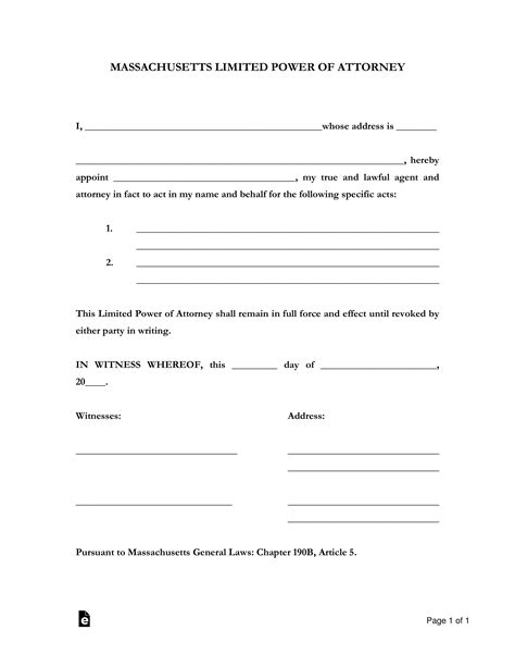 Power of attorney and declaration of representative. Free Massachusetts Limited Power of Attorney Form - PDF ...