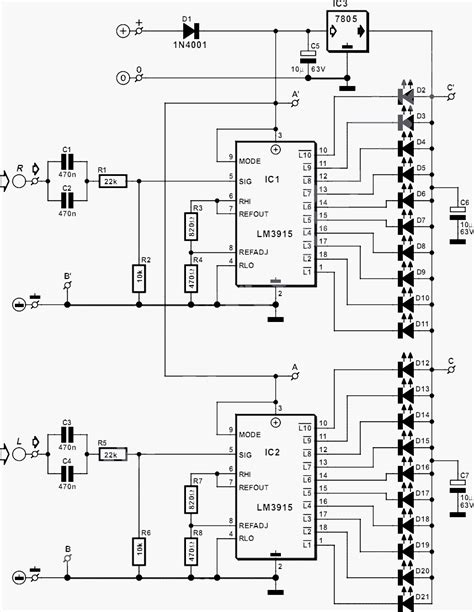60 db led vu meter schematic circuit diagram. Stereo LED Power (VU) Meter Circuit Project