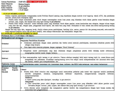 Contoh Rpp 1 Lembar Smp Bahasa Indonesia Kelas 9 Dunia Sosial