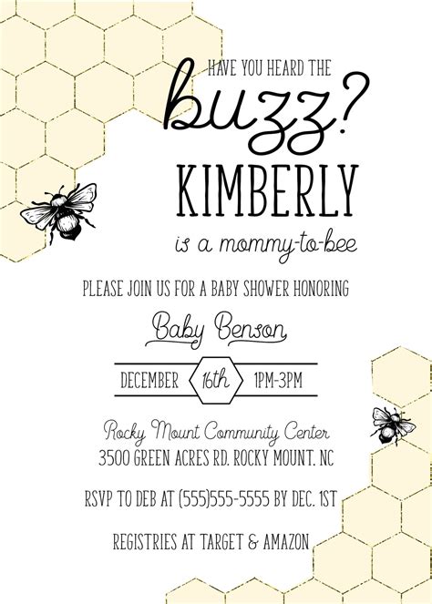 Bee Baby Shower Invitation Printable Shower Invitation Mommy Etsy New