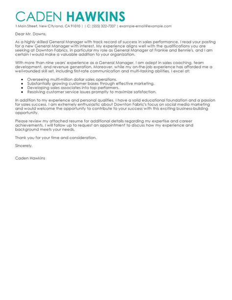 General Manager Cover Letter Example The General Manager Application