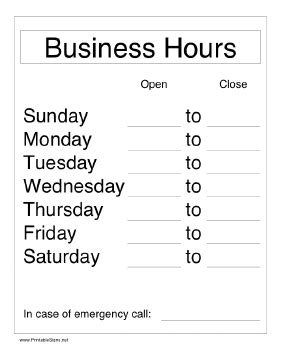 Printable Business Hours Sign | Business hours sign, Business card ...