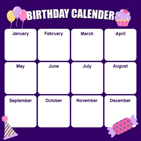 Free Birthday Calendar Template Printable Calendar Collection