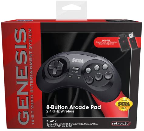 Sega Sega Genesis 8 Button Usb Port Wireless Controller Black 24ghz