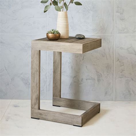 Portside Outdoor C Shaped Side Table Weathered Gray Pallet Furniture
