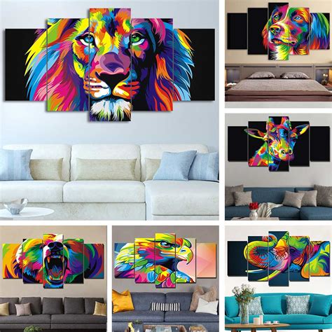Artsailing 5 Piece Painting Colorful Lion Painting Leo Elephant Dog