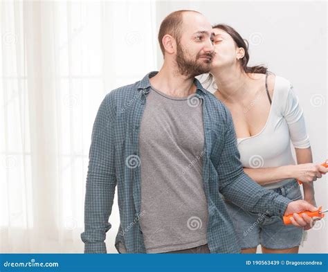 Wife Kissing Her Husband Stock Image Image Of Makeover 190563439