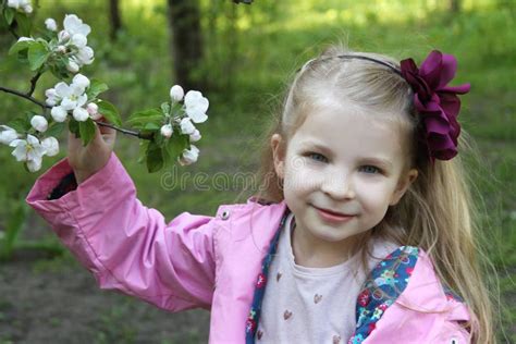 Girl In Pink Among Blossom Trees Stock Image Image Of Nature