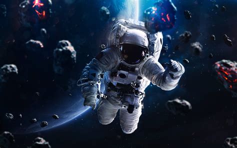 Astronaut 4k Wallpaper Asteroids Blue Planet Space