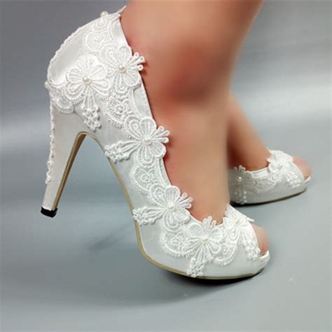 White Wedding Shoes Bride Fashion Open Toe Woman Party Dress Shoes Peep
