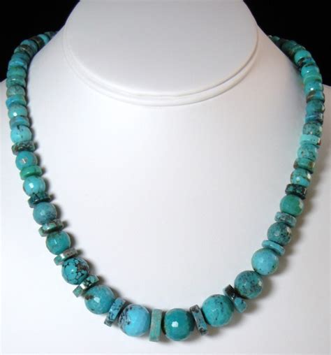 Jay King Hubei Turquoise Faceted Graduated Bead Necklace With Sterling