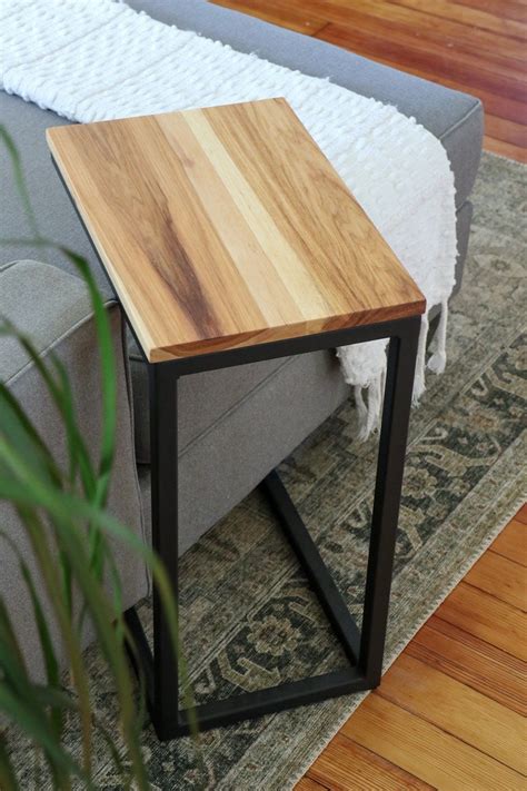 Solid Hickory Wood And Black Metal C Table Etsy Hickory Wood Wood