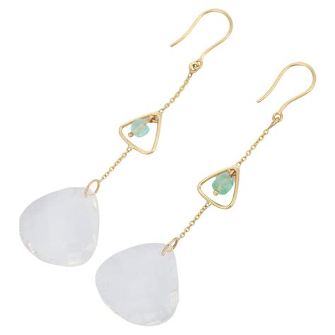 Turquoise And Emerald Dangle Earrings In Yellow Gold At StDibs