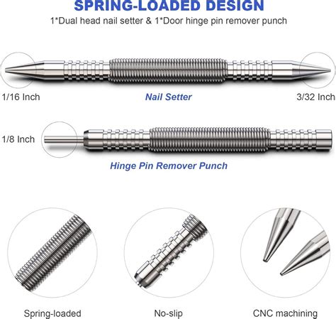 Spring Loaded Nail Set Tools2 Pcs Dual Head Nail Setter Hammerles 116