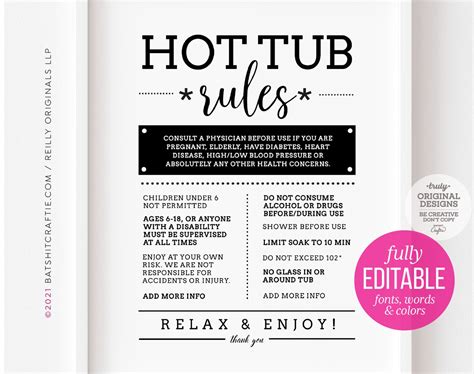 Editable Template Hot Tub Rules Printable Sign For Airbnb Etsy