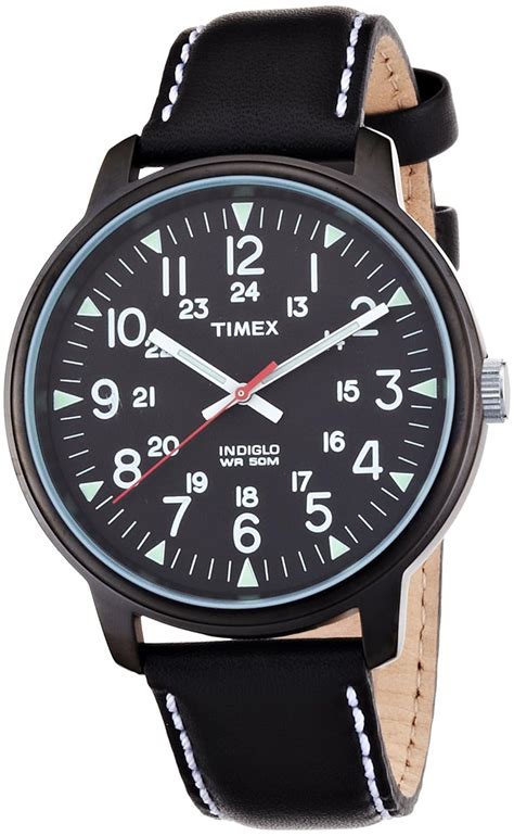 Amazon Timex Mens Black Dial Indiglo Night Glow Big Dial Leather