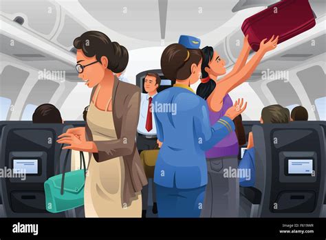 A Vector Illustration Of Passengers Lifting Their Carry On Luggage Into